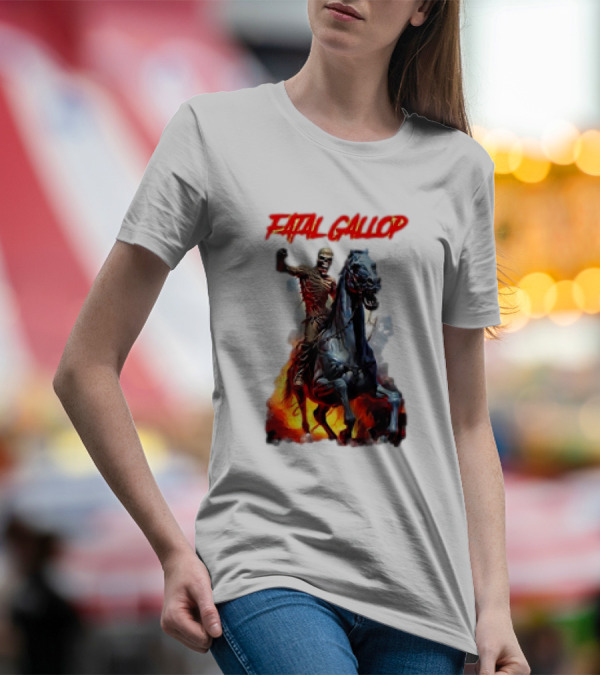 Fatal Gallop Diabolic Fear Black Horror Evil Monster Terror Skeleton Rider Horse Flames T-Shirt