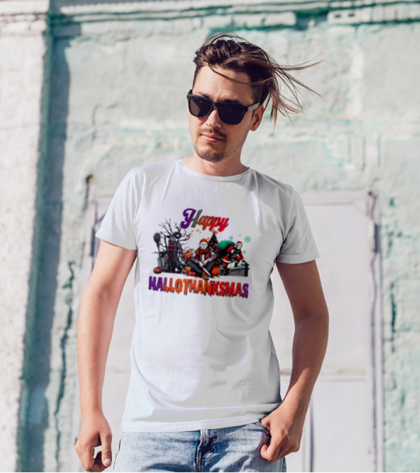 Happy Hallothanksmas Horror Freddy Voorhees Christmas Characters T-Shirt