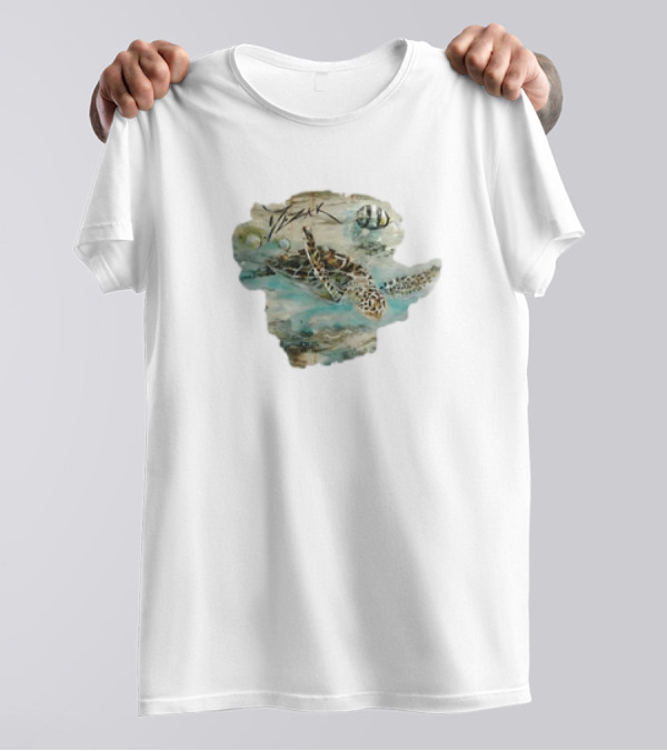 Mezak Turtle Ocean Glider Retro Marine Scene T-Shirt