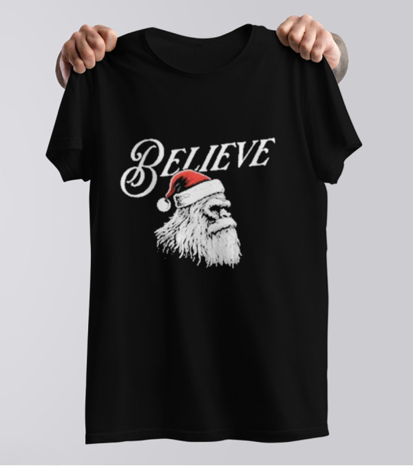 Believe Santa Squatch Christmas Yeti Face T-Shirt