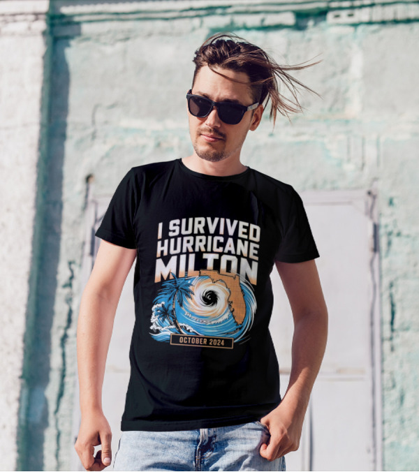 I Survived Hurricane Milton October 2024 Florida Map And Palm Tree Spiral T-Shirt