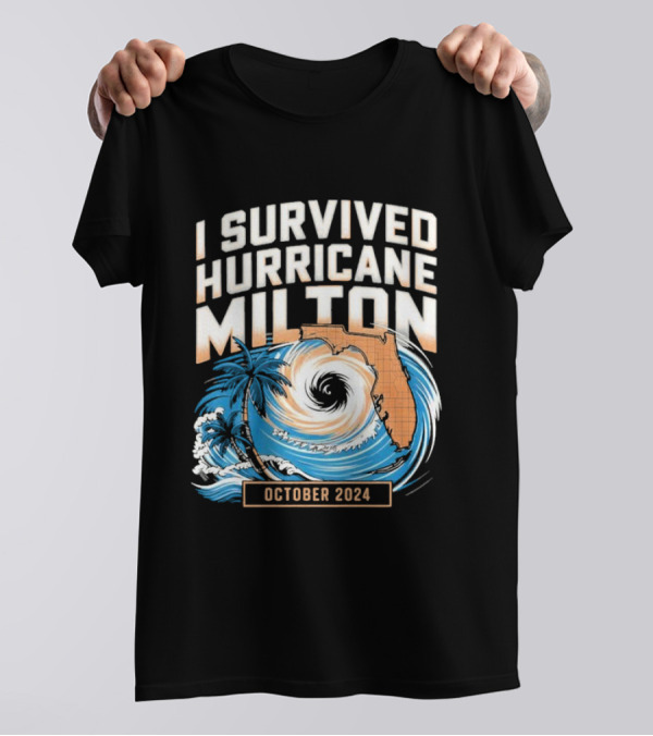 I Survived Hurricane Milton October 2024 Florida Map And Palm Tree Spiral T-Shirt