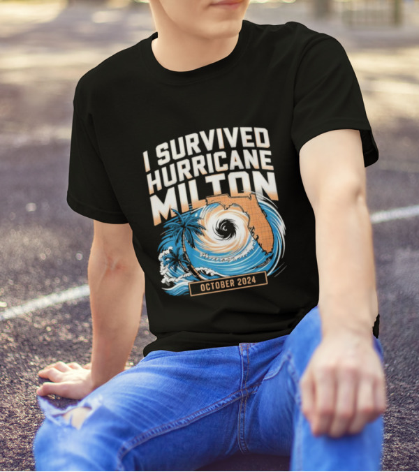 I Survived Hurricane Milton October 2024 Florida Map And Palm Tree Spiral T-Shirt