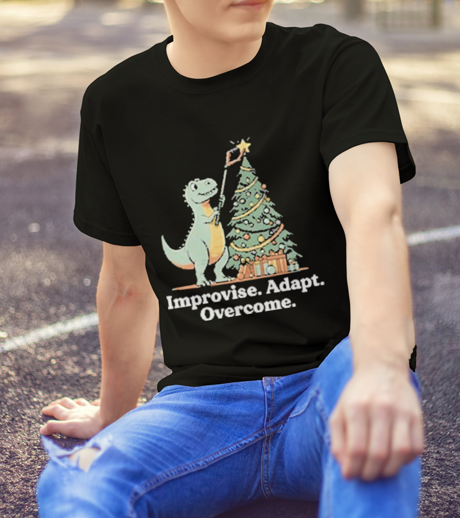 Improvise Adapt Overcome Tree Rex Dinosaur Christmas Star T-Shirt
