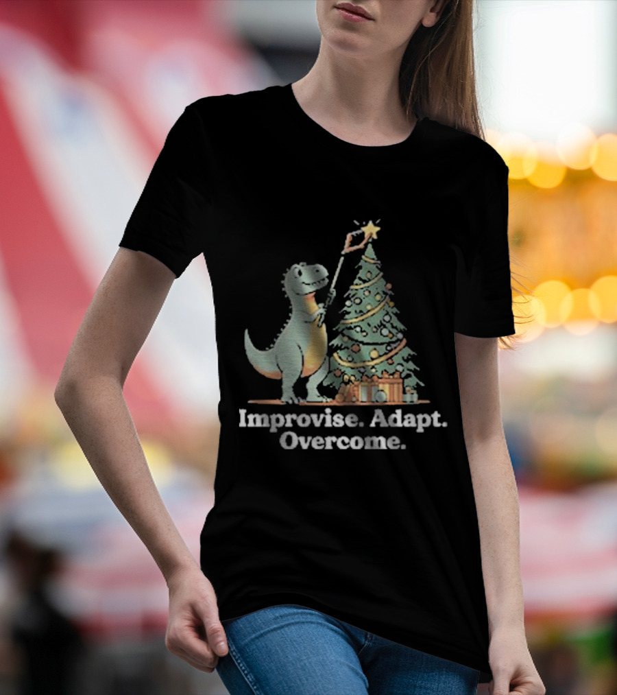 Improvise Adapt Overcome Tree Rex Dinosaur Christmas Star T-Shirt