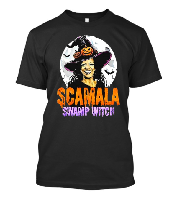 Scamala Swamp Witch Halloween Pumpkin Hat Moon Bats T-Shirt