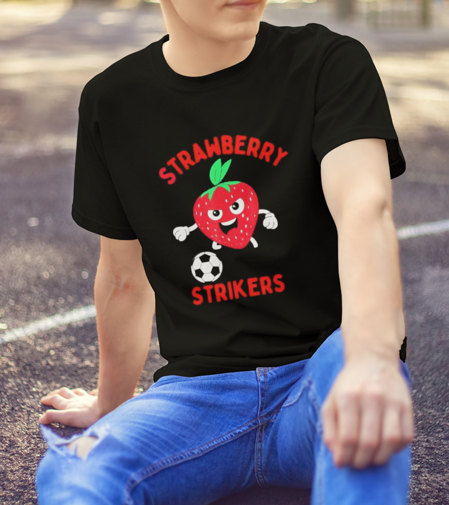 Strawberry Strikers Soccer Team Fun Cartoon With Soccer Ball T-Shirt