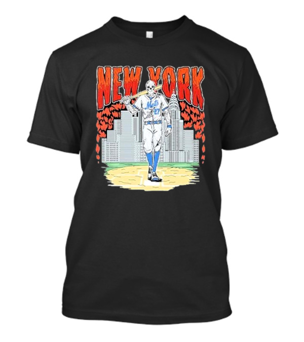 New York Mets Skull Reed Garrett Baseball Skyline T-Shirt
