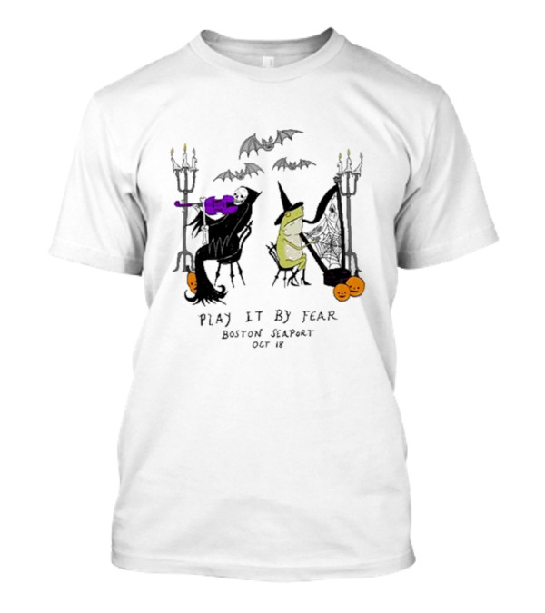 Bill Crisafi Skeleton And Witch Play It By Fear Event Boston Seaport October 18 Halloween T-Shirt