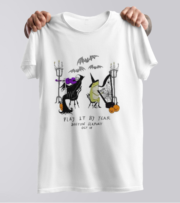 Bill Crisafi Skeleton And Witch Play It By Fear Event Boston Seaport October 18 Halloween T-Shirt