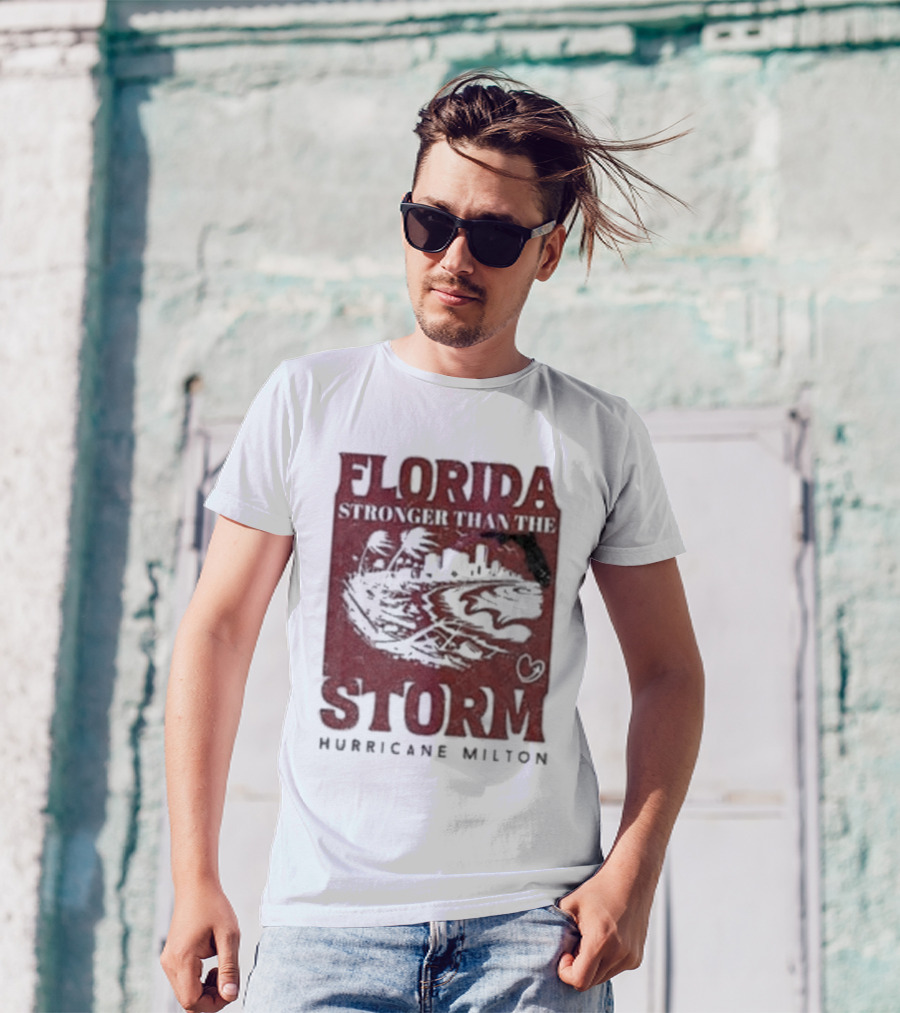 Florida Stronger Than The Storm Hurricane Milton 2024 Cityscape And Heart T-Shirt
