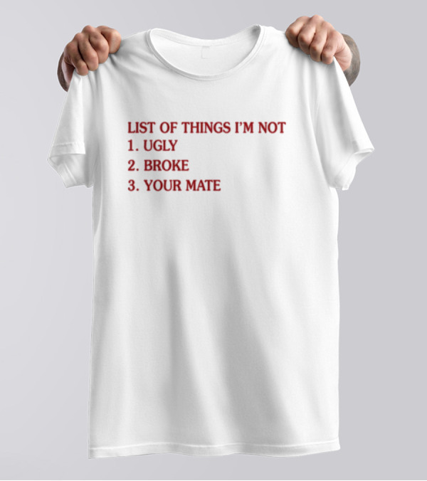 List Of Things I’m Not Ugly Broke Your Mate T-Shirt