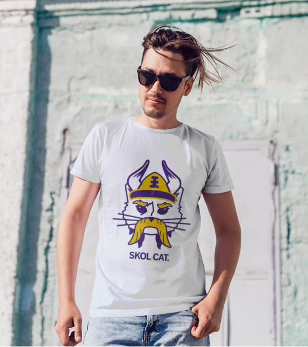 Raygun Skol Cat Viking Helmet Mustache T-Shirt