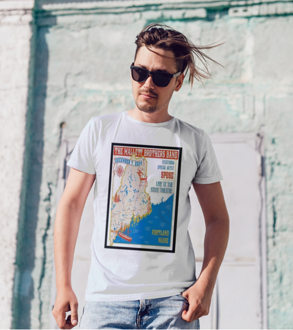 The Mallett Brothers Band Featuring Special Guest Spose December 7 2024 Live At The State Theatre Portland Maine Map T-Shirt