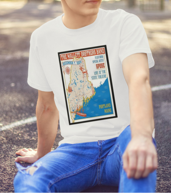 The Mallett Brothers Band Featuring Special Guest Spose December 7 2024 Live At The State Theatre Portland Maine Map T-Shirt