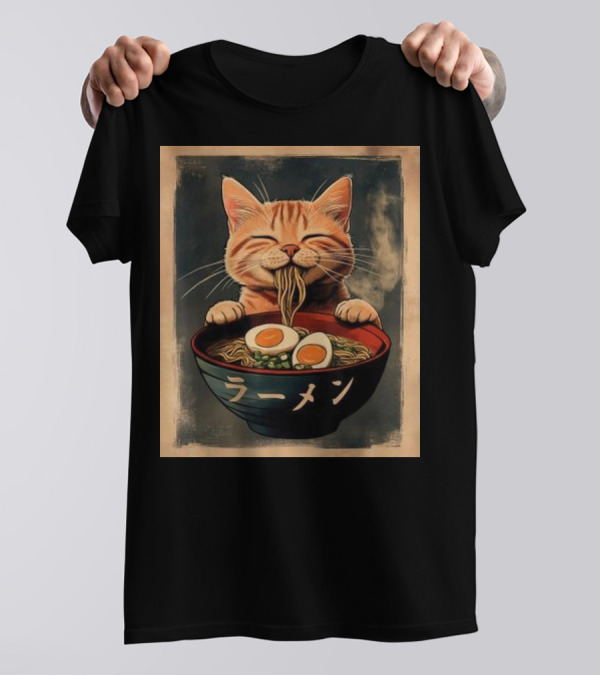 Cat Eating Ramen Kawaii Anime Japanese T-Shirt