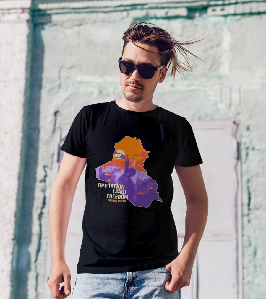 Operation Iraqi Freedom Forged In Fire Sunset Silhouette Map T-Shirt