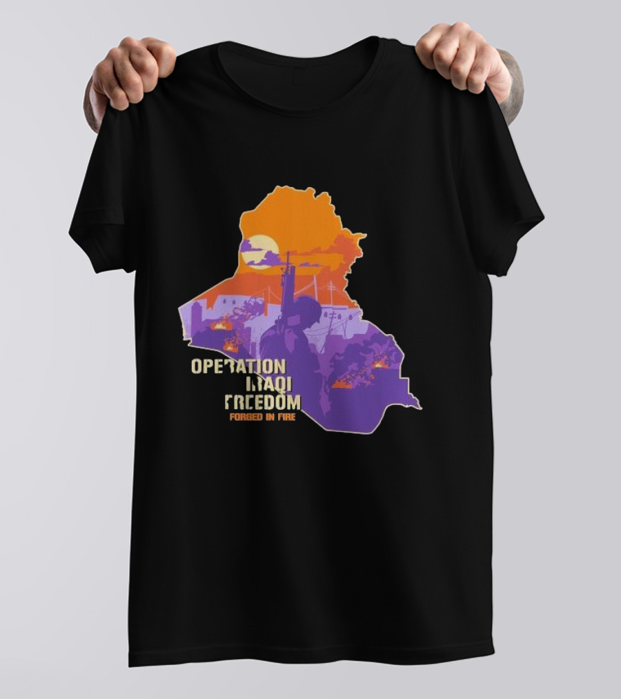 Operation Iraqi Freedom Forged In Fire Sunset Silhouette Map T-Shirt