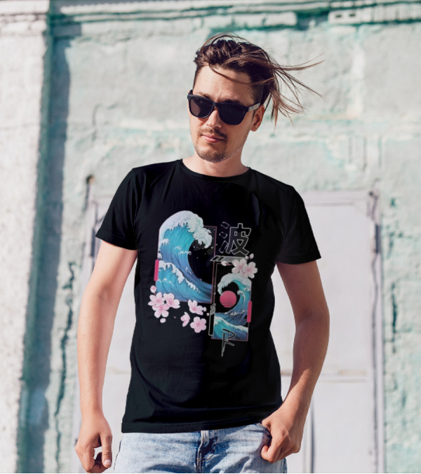 Pandorya Nami Cherry Blossom Wave Aesthetic Grnk T-Shirt