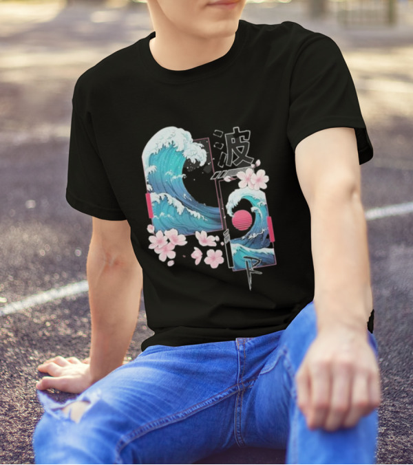 Pandorya Nami Cherry Blossom Wave Aesthetic Grnk T-Shirt