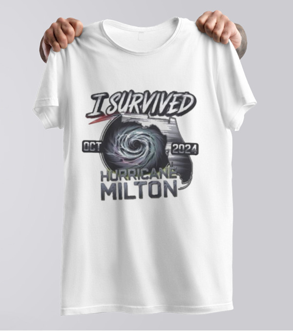 I Survived Hurricane Milton October 2024 Storm Swirl And State Shape T-Shirt