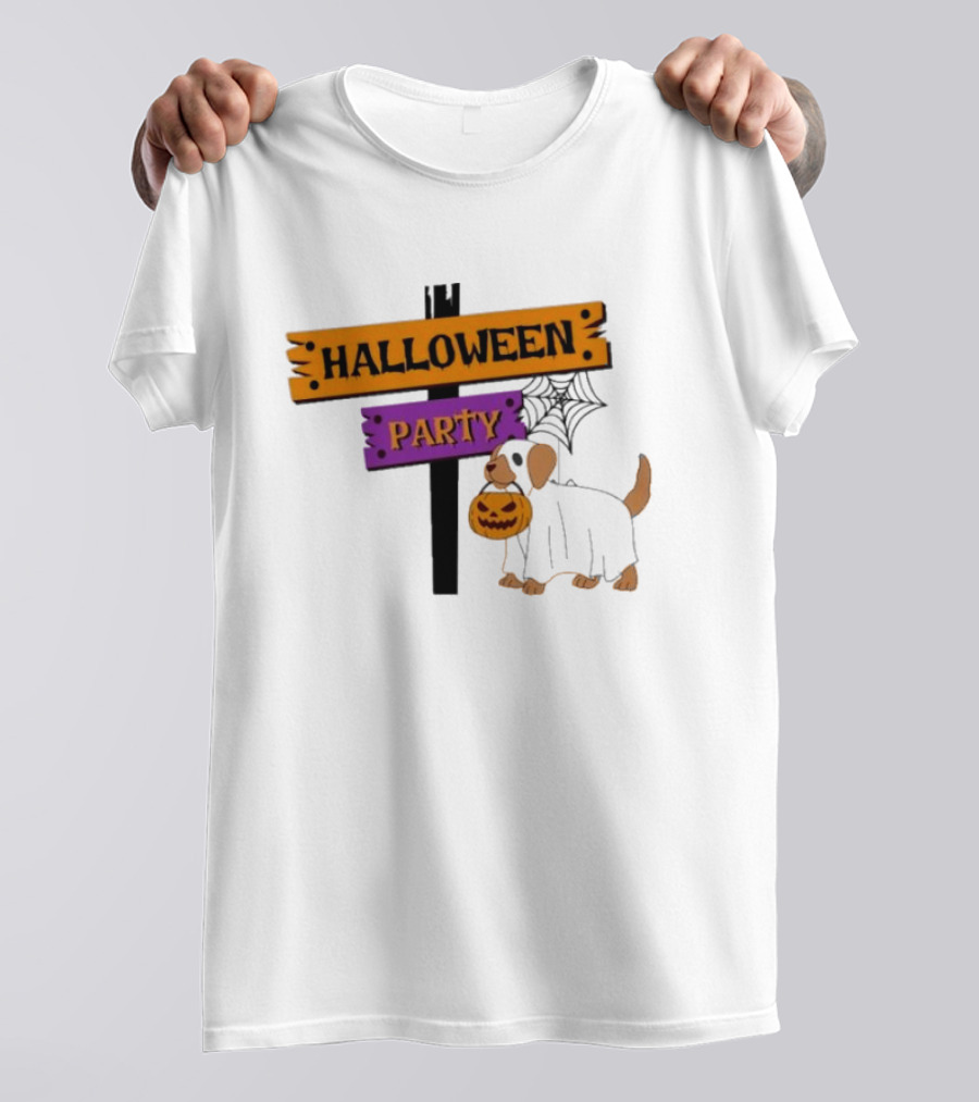 Halloween Boo-tiful Party With Ghostly Dog And Pumpkin T-Shirt