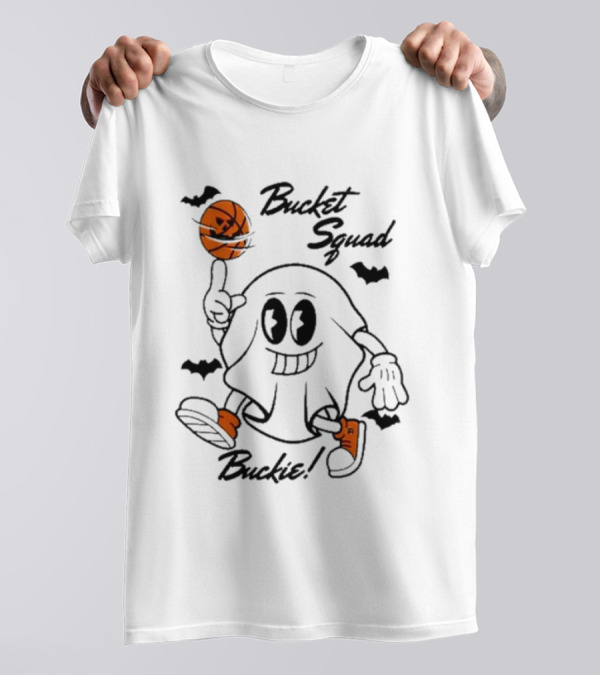 Bucket Squad Halloween Buckie Ghost Basketball With Bats T-Shirt