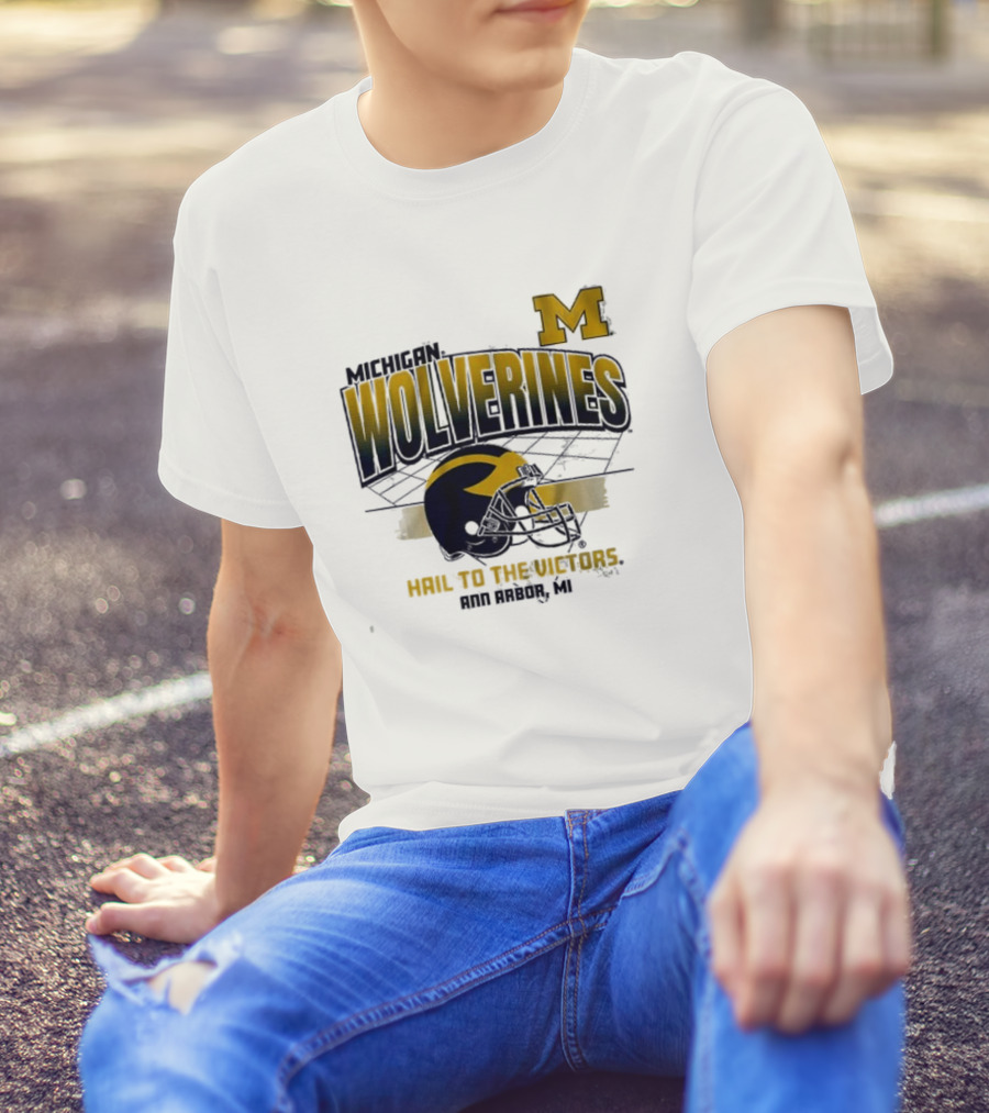 Michigan Wolverines Helmet Hail To The Victors Ann Arbor MI T-Shirt