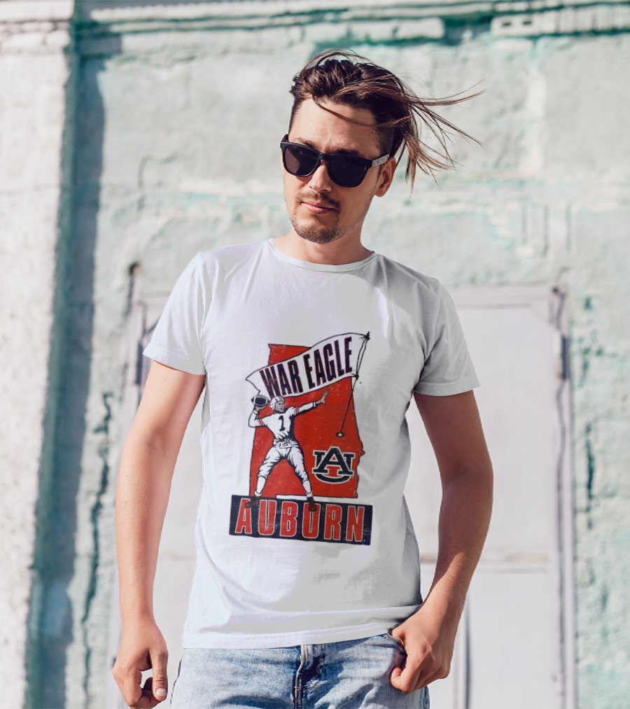 Auburn War Eagle Vintage Football Player With Auburn Logo And War Eagle Banner T-Shirt
