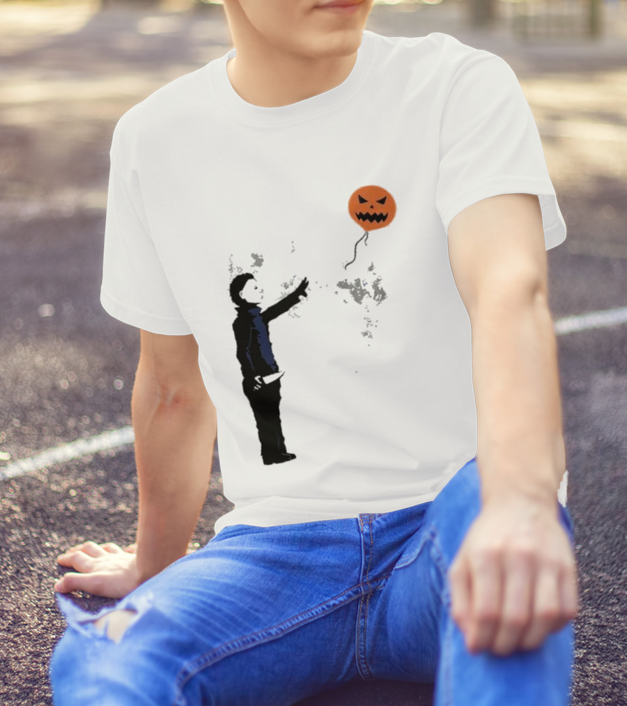 Ballooween Banksy Balloon Girl Meets Michael Myers Terror Horror Balloon T-Shirt