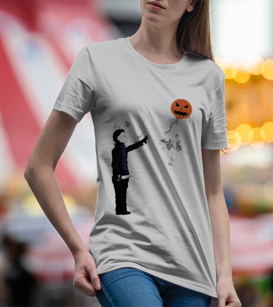 Ballooween Banksy Balloon Girl Meets Michael Myers Terror Horror Balloon T-Shirt