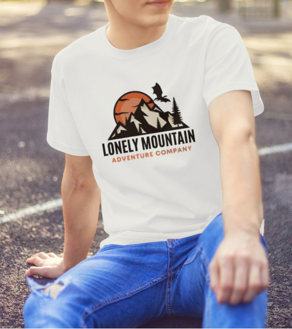 Lonely Mountain Adventure Company Dragon And Sunset Mountain Scene T-Shirt
