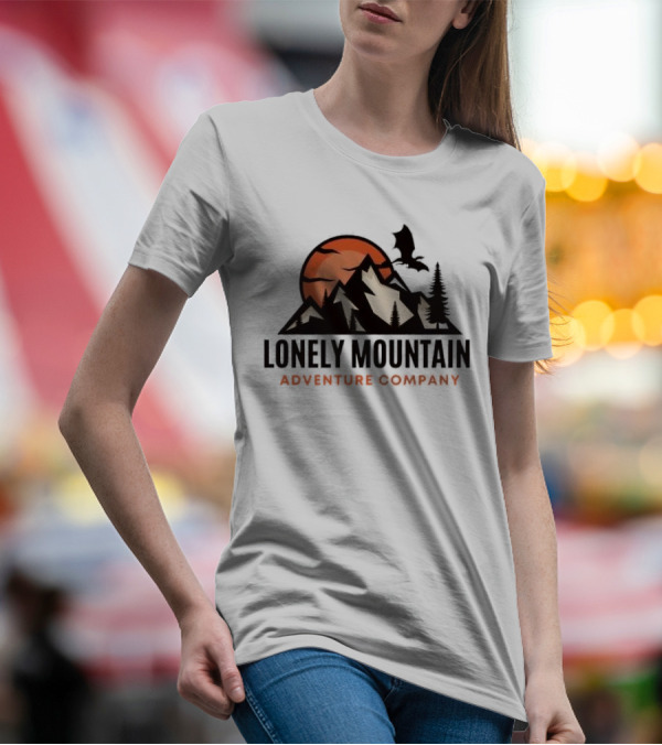 Lonely Mountain Adventure Company Dragon And Sunset Mountain Scene T-Shirt