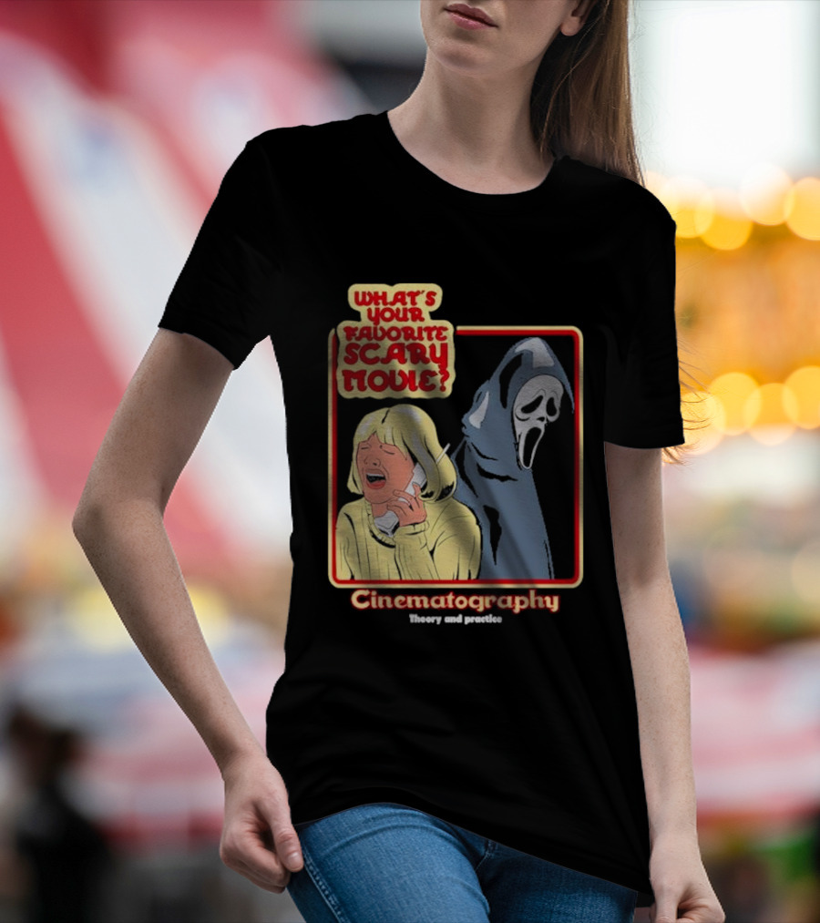 What’s Your Favorite Scary Movie Cinematography Theory And Practice Ghost Mask Girl On Phone T-Shirt