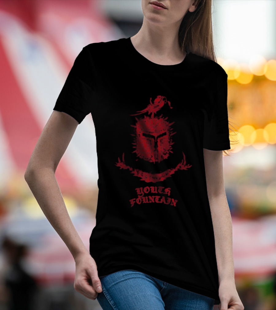 Youth Fountain Medieval Style Helmet With Sword And Bird T-Shirt