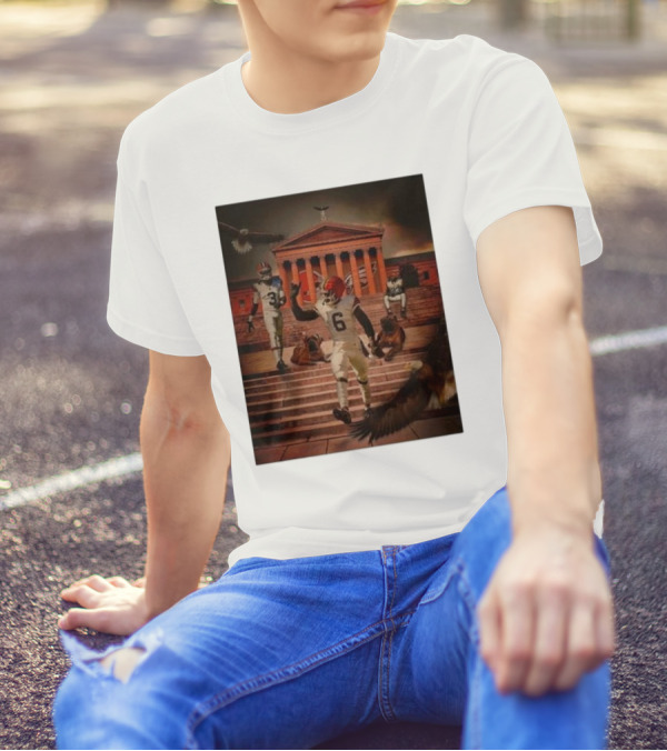 Cleveland Browns Vs. Philadelphia Eagles 2024 NFL Week 6 Showdown At Iconic Landmark With Eagles And Football Players T-Shirt