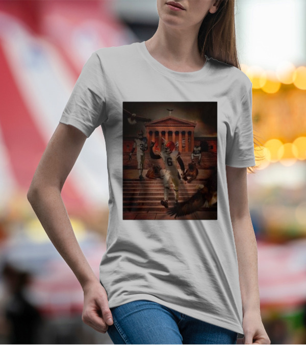 Cleveland Browns Vs. Philadelphia Eagles 2024 NFL Week 6 Showdown At Iconic Landmark With Eagles And Football Players T-Shirt