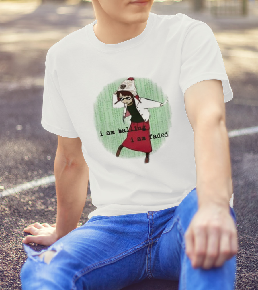 I Am Ballin I Am Faded Lain Dance Pose Glasses Red Skirt Green Background T-Shirt