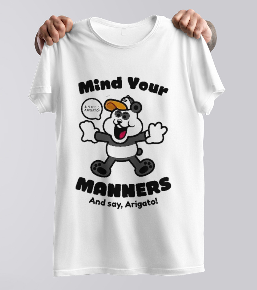 Mind Your Manners And Say Arigato Cartoon Character T-Shirt
