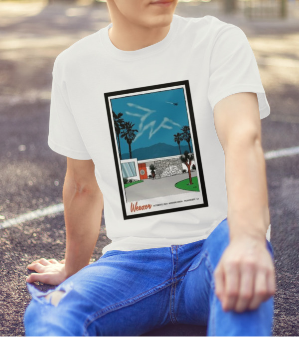 Weezer October 12 2024 Acrisure Arena Palm Desert CA Desert Scene With Jet And Palm Trees T-Shirt