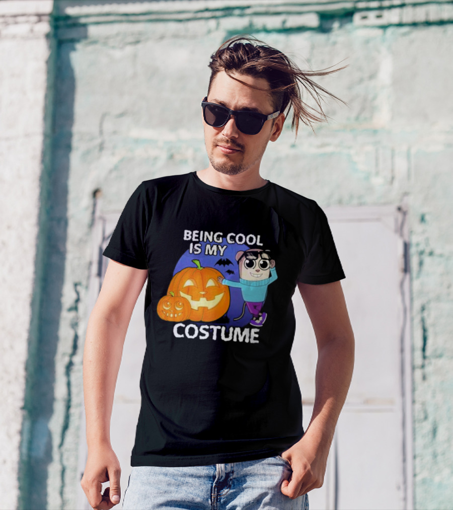 Being Cool Is My Costume Pumpkins And Cartoon Character Halloween Scene T-Shirt
