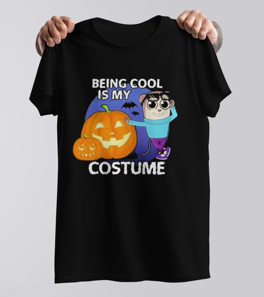 Being Cool Is My Costume Pumpkins And Cartoon Character Halloween Scene T-Shirt