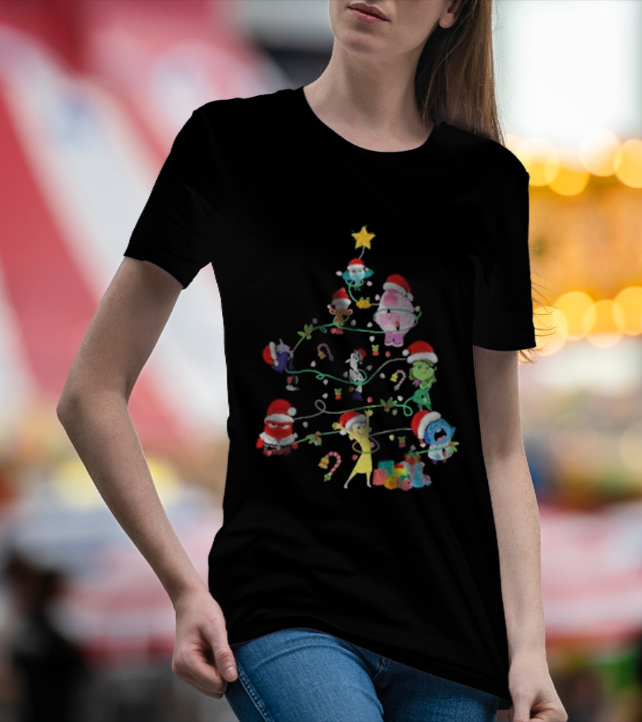 Inside Out Christmas Tree Emotions With Santa Hats T-Shirt