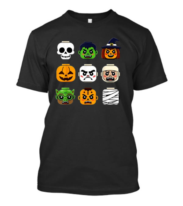 Lego Brick Heads Halloween Skull Witch Pumpkin Ghost Zombie Frankenstein Mummy Boys T-Shirt