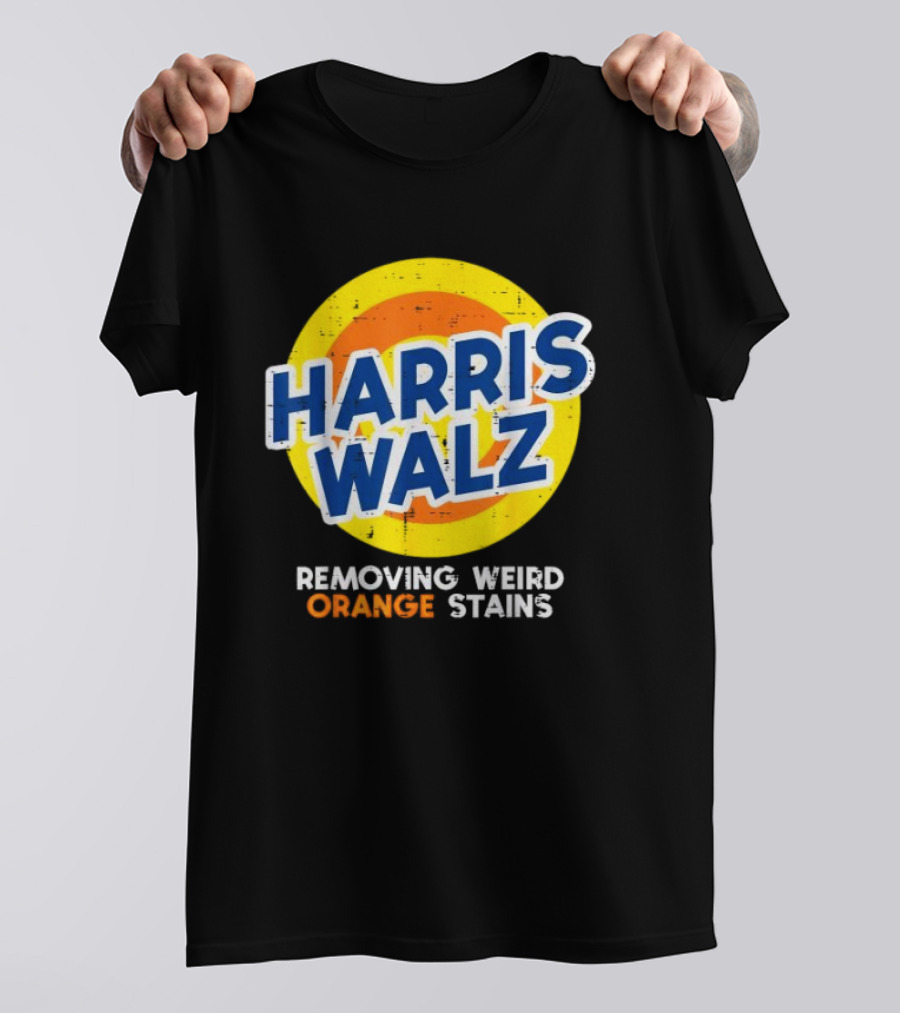 Harris Walz Removing Weird Orange Stains Retro Circle T-Shirt
