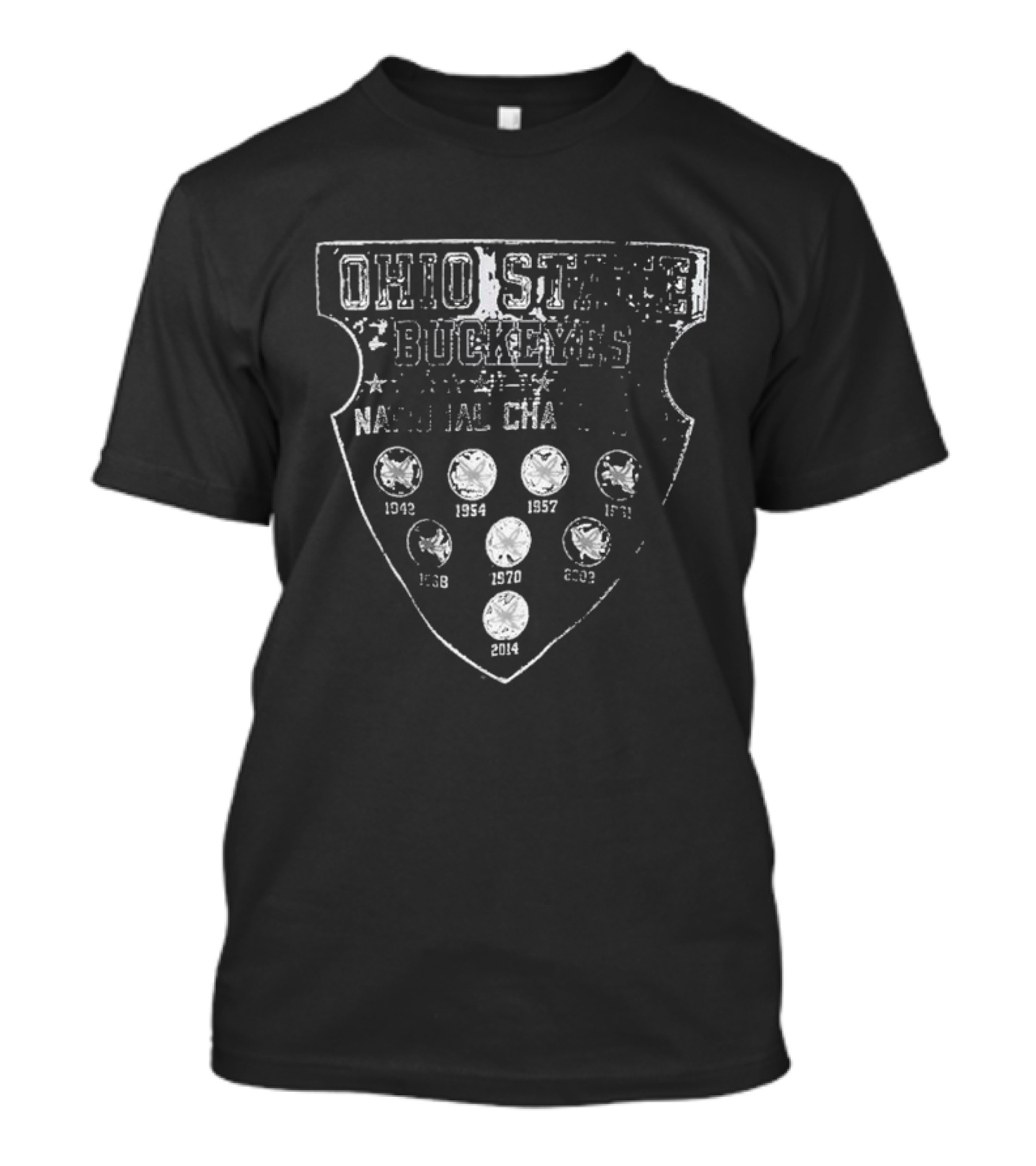 Ohio State Buckeyes National Champions 1942 1954 1957 1961 1968 1970 2002 2014 T-Shirt