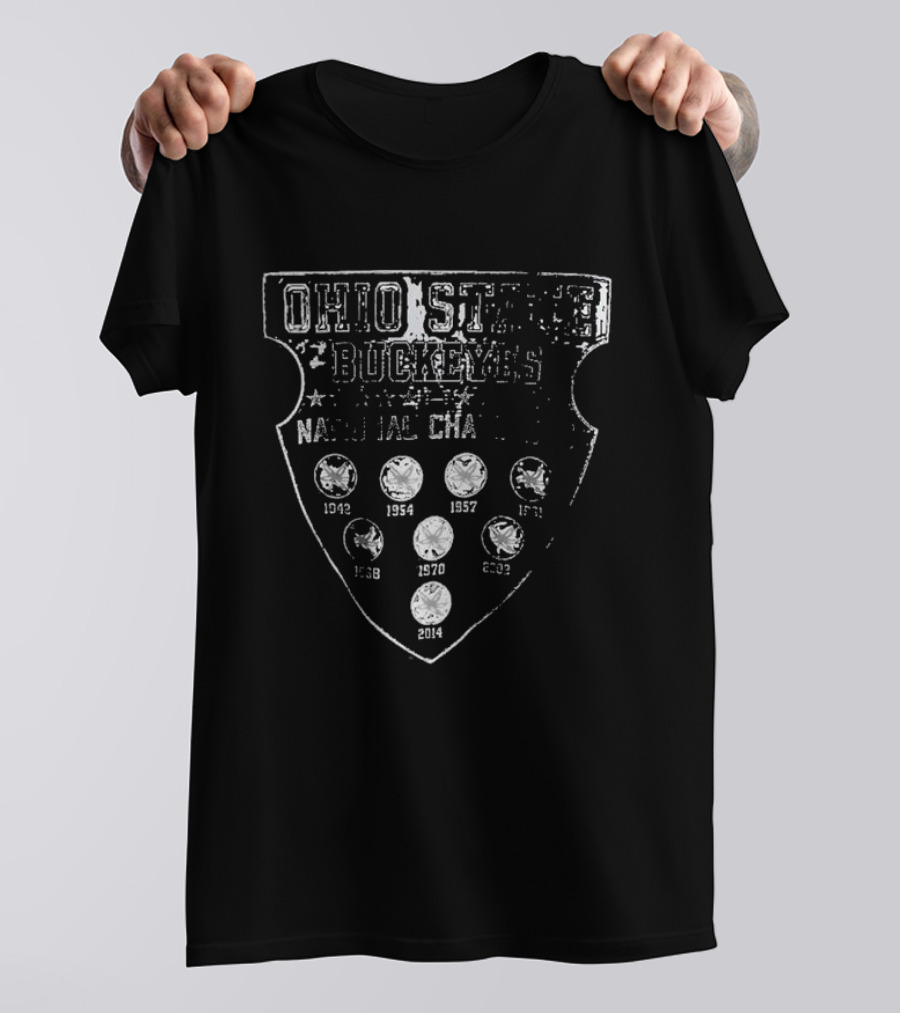 Ohio State Buckeyes National Champions 1942 1954 1957 1961 1968 1970 2002 2014 T-Shirt