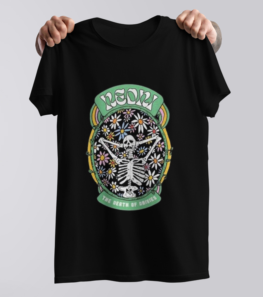 NeonI The Death Of Daisies Skeleton Surrounded By Colorful Floral T-Shirt