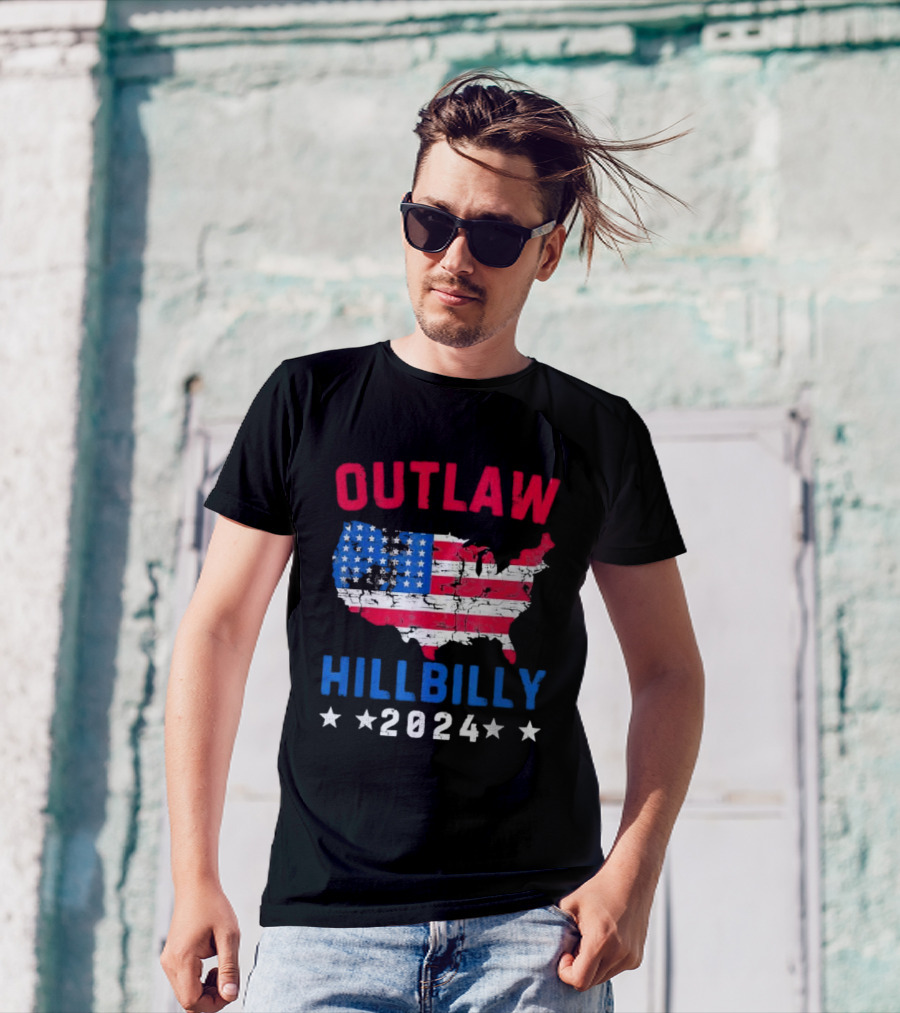 Outlaw Hillbilly 2024 USA Flag Map Make America Great Again T-Shirt