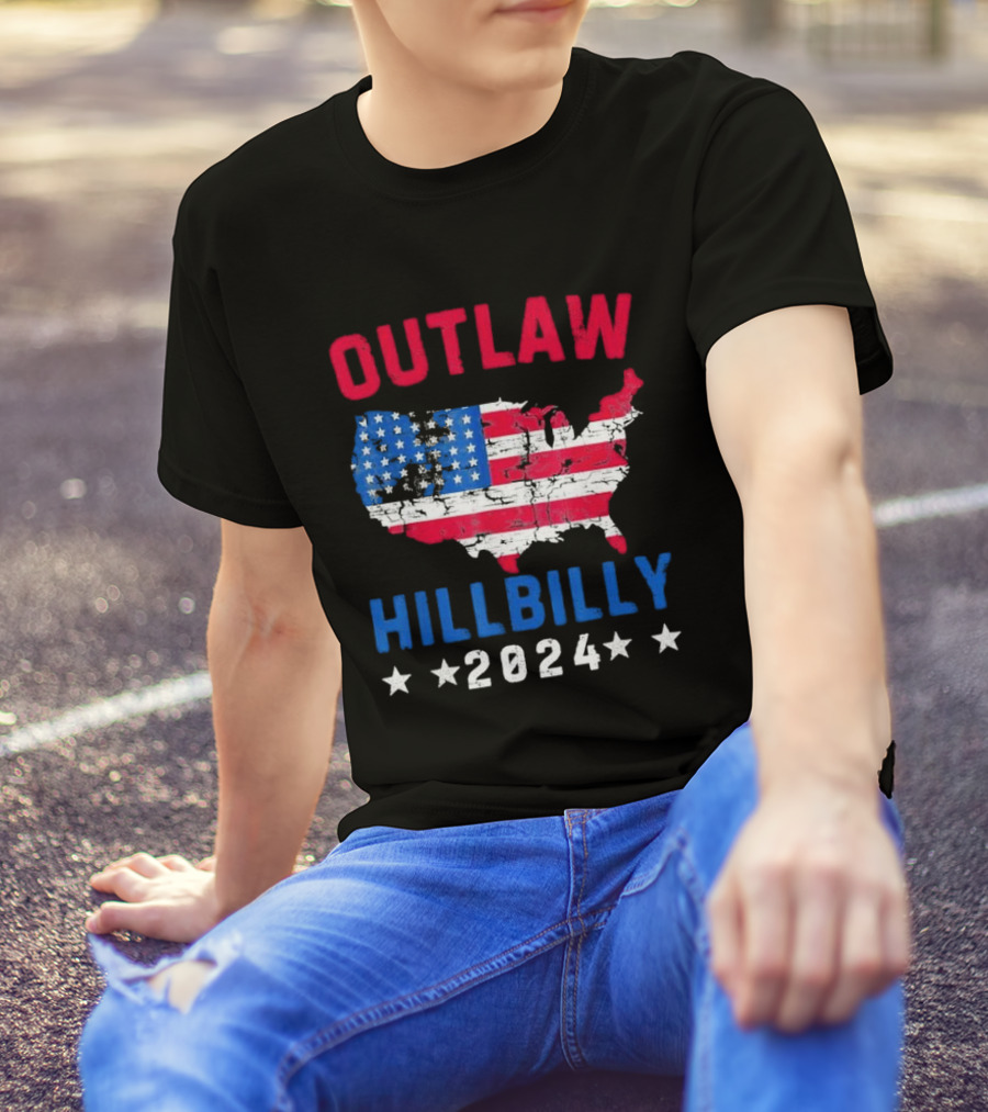 Outlaw Hillbilly 2024 USA Flag Map Make America Great Again T-Shirt